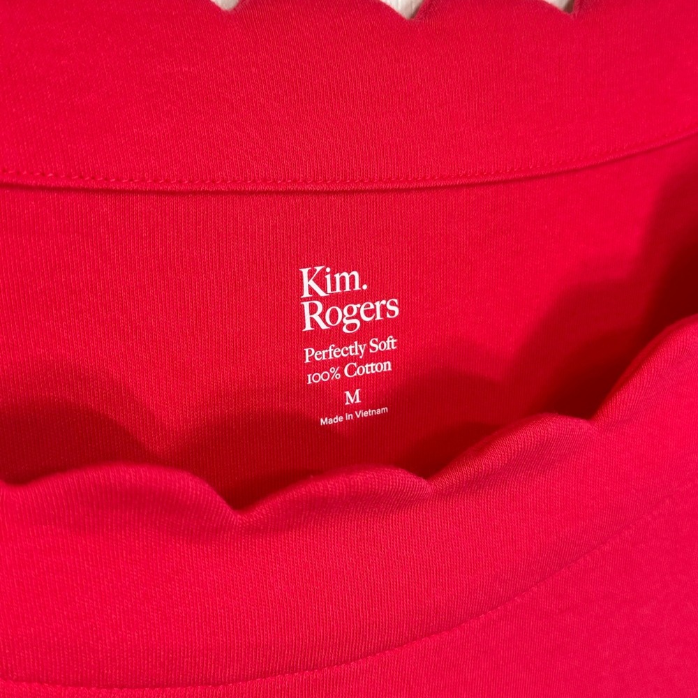 Kim Rogers Womens Pink Scalloped Neck Perfectly Soft Elbow Sleeve Tee Size M - Picture 3 of 7